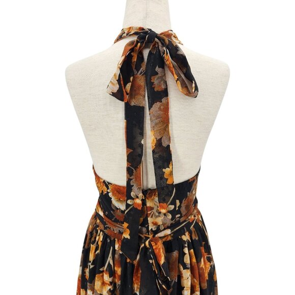 NEW Lulus Womens Small Dress Charming Vision Black Floral Swiss Dot Lurex Halter - Picture 5 of 12